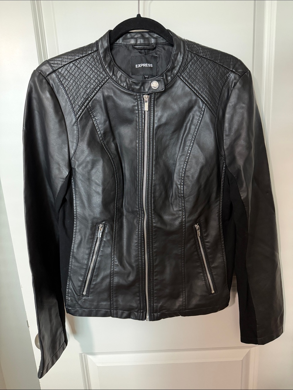 Express Black Faux Leather Quilted Shoulder Moto Jacket